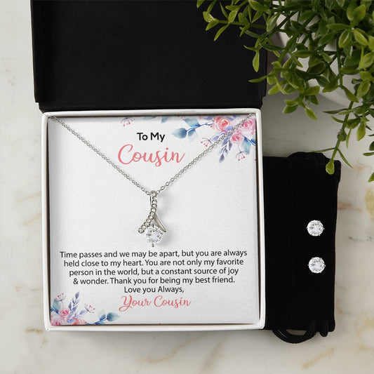 To My Cousin | Love Always Your Cousin | Alluring Beauty Necklace and Cubic Zirconia Earring Set