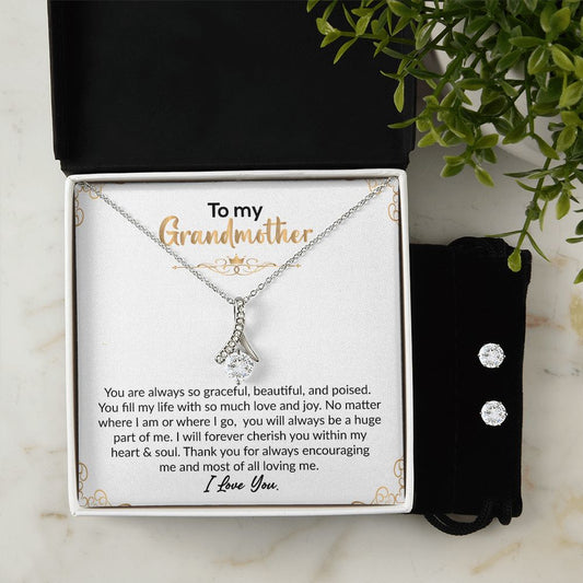 To My Grandmother | I Love You | Alluring Beauty Necklace and Cubic Zirconia Earring Set