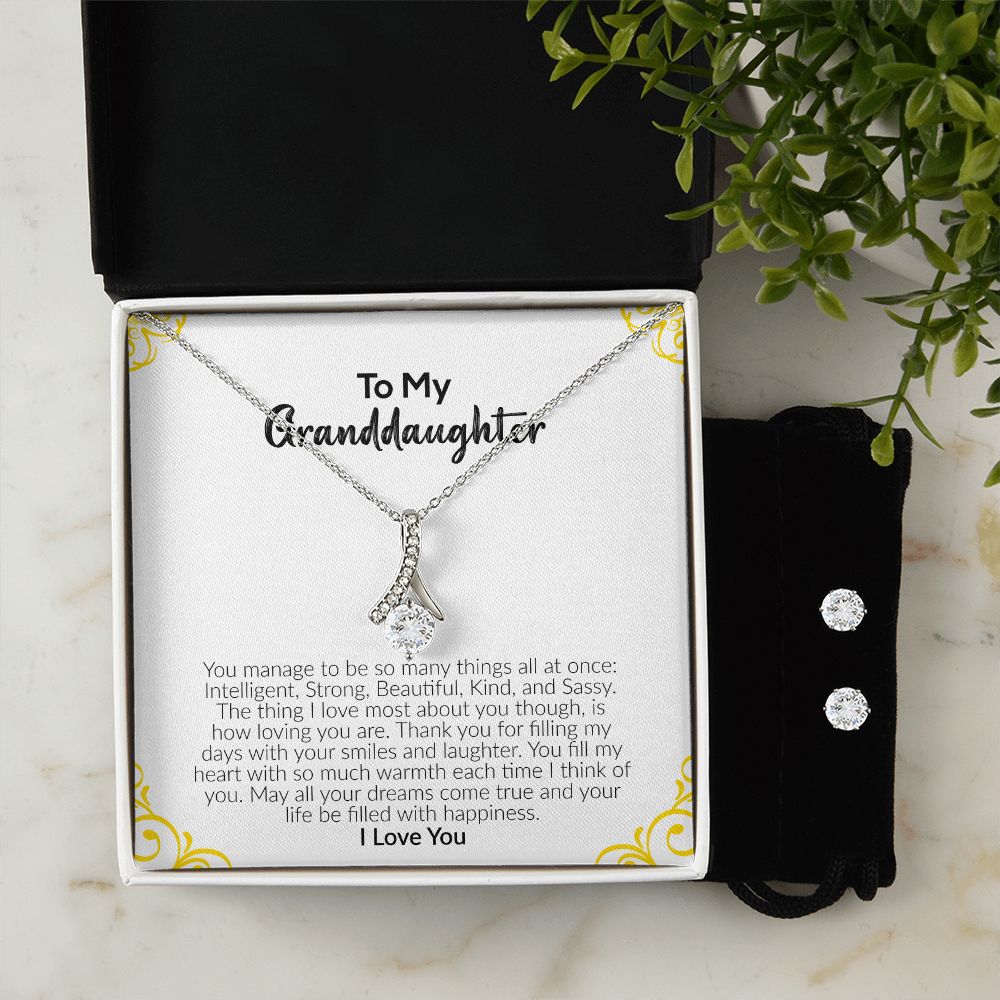 To My Granddaughter | I Love You | Alluring Beauty Necklace and Cubic Zirconia Earring Set