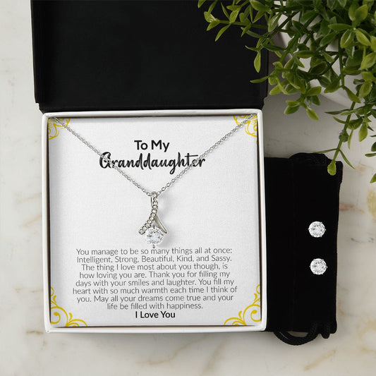 To My Granddaughter | I Love You | Alluring Beauty Necklace and Cubic Zirconia Earring Set