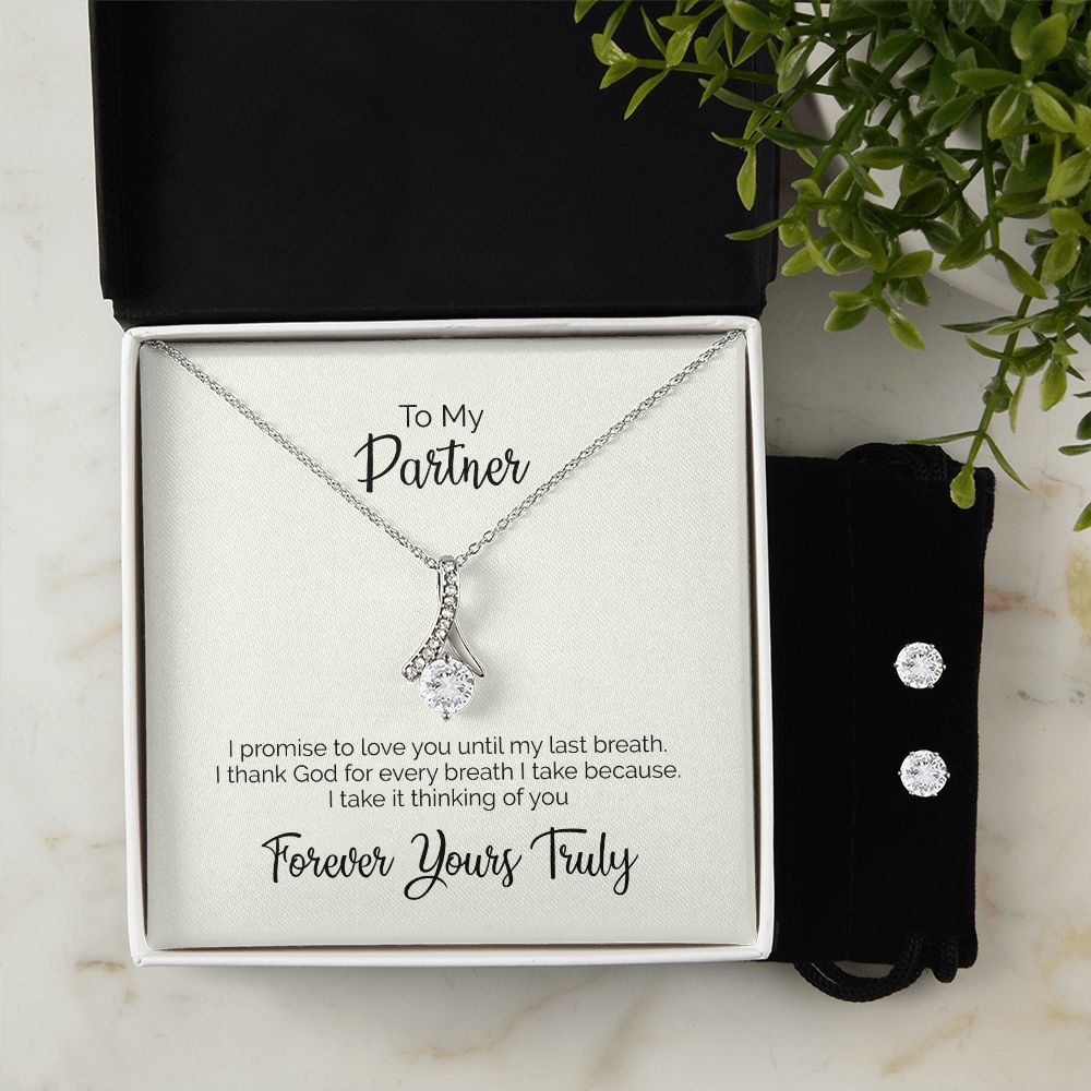 To My Partner | Forever Yours Truly | Alluring Beauty Necklace and Cubic Zirconia Earring Set
