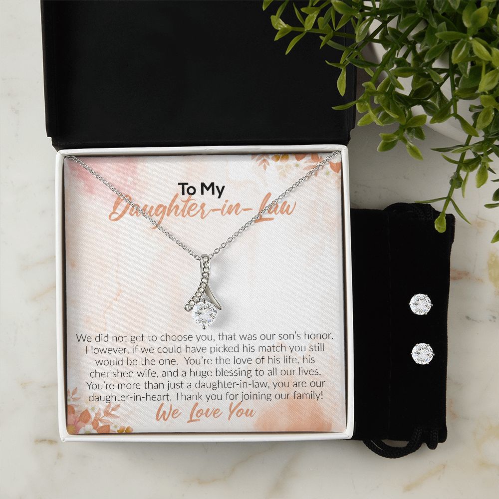 To My Daughter-In-Law | We Love You | Alluring Beauty Necklace and Cubic Zirconia Earring Set