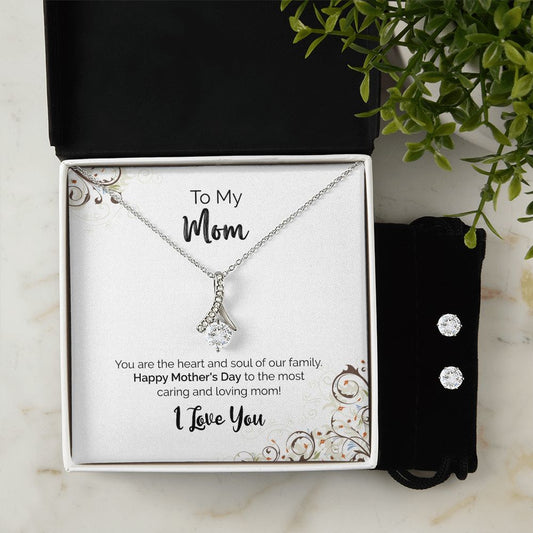 To My Mom | Happy Mother's Day I Love You | Alluring Beauty Necklace and Cubic Zirconia Earring Set