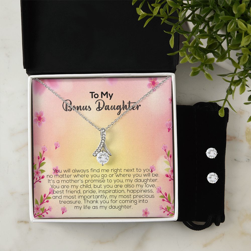 To My Bonus Daughter | Thank You For Coming Into My Life As My Daughter | Alluring Beauty Necklace and Cubic Zirconia Earring Set