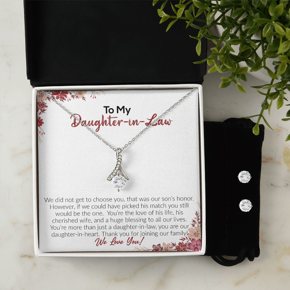 To My Daughter-In-Law | We Love You | Alluring Beauty Necklace and Cubic Zirconia Earring Set