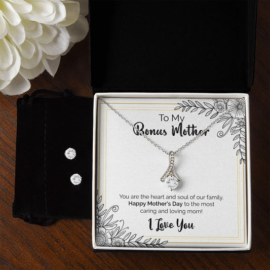 To My Bonus Mother | Happy Mother's Day | Alluring Beauty Necklace and Cubic Zirconia Earring Set