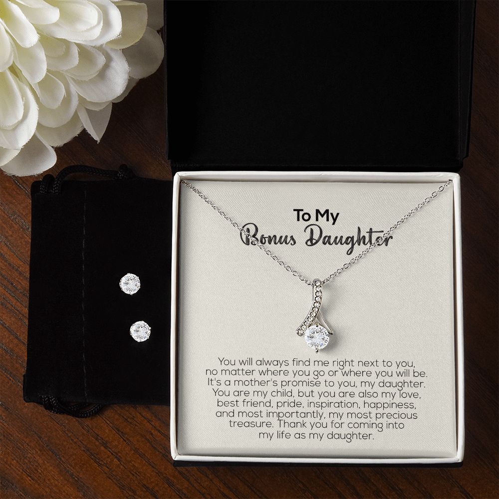 To My Bonus Daughter | A Mother's Promise | Alluring Beauty Necklace and Cubic Zirconia Earring Set