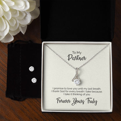 To My Partner | Forever Yours Truly | Alluring Beauty Necklace and Cubic Zirconia Earring Set