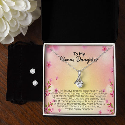 To My Bonus Daughter | Thank You For Coming Into My Life As My Daughter | Alluring Beauty Necklace and Cubic Zirconia Earring Set