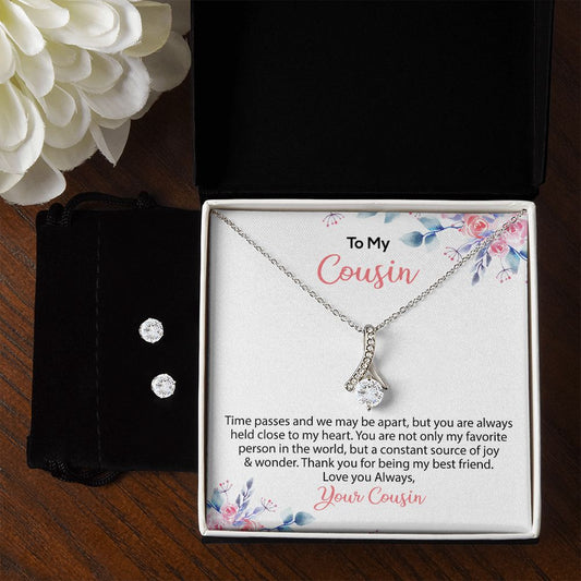 To My Cousin | Love Always Your Cousin | Alluring Beauty Necklace and Cubic Zirconia Earring Set