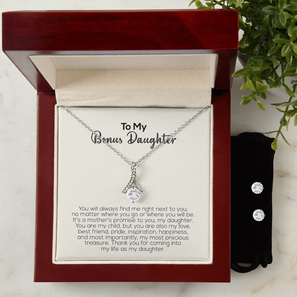 To My Bonus Daughter | A Mother's Promise | Alluring Beauty Necklace and Cubic Zirconia Earring Set