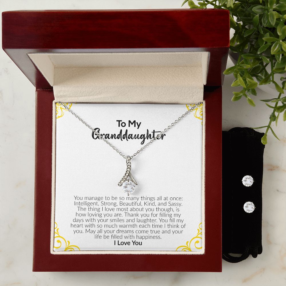To My Granddaughter | I Love You | Alluring Beauty Necklace and Cubic Zirconia Earring Set