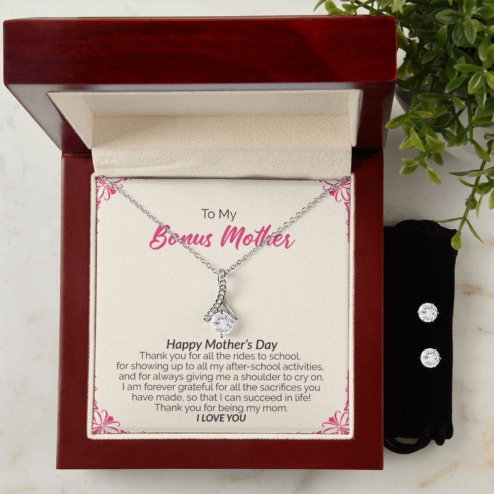 To My Bonus Mother | Happy Mother's Day I Love You | Alluring Beauty Necklace and Cubic Zirconia Earring Set