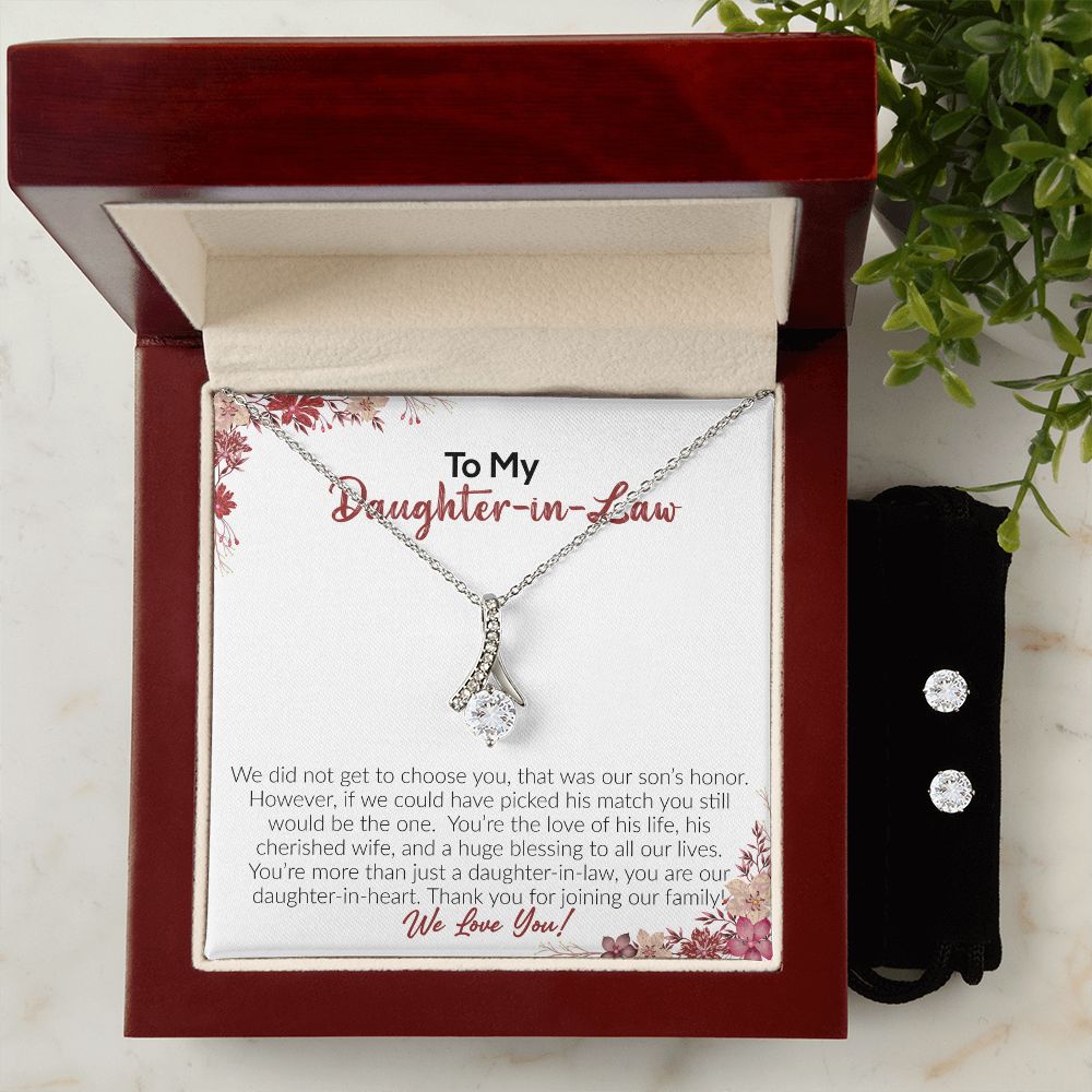To My Daughter-In-Law | We Love You | Alluring Beauty Necklace and Cubic Zirconia Earring Set