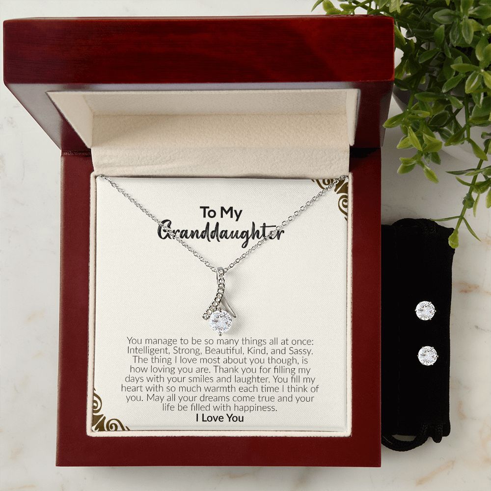 To My Granddaughter | I Love You | Alluring Beauty Necklace and Cubic Zirconia Earring Set