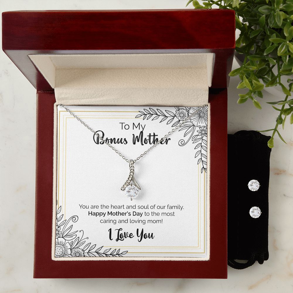 To My Bonus Mother | Happy Mother's Day | Alluring Beauty Necklace and Cubic Zirconia Earring Set