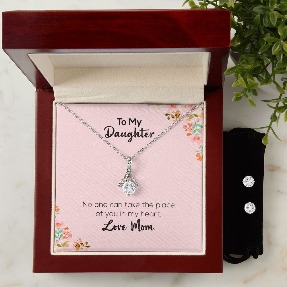 To My Daughter | Love Mom | Alluring Beauty Necklace and Cubic Zirconia Earring Set