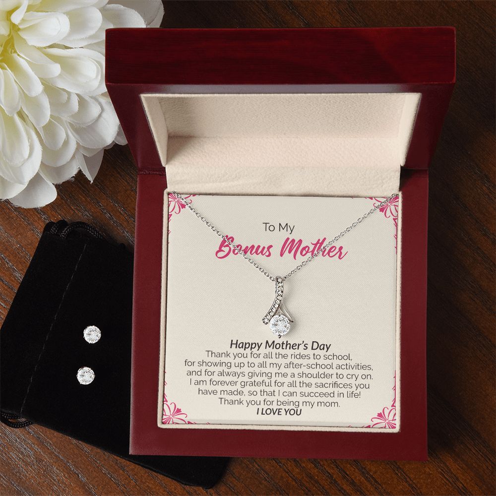 To My Bonus Mother | Happy Mother's Day I Love You | Alluring Beauty Necklace and Cubic Zirconia Earring Set