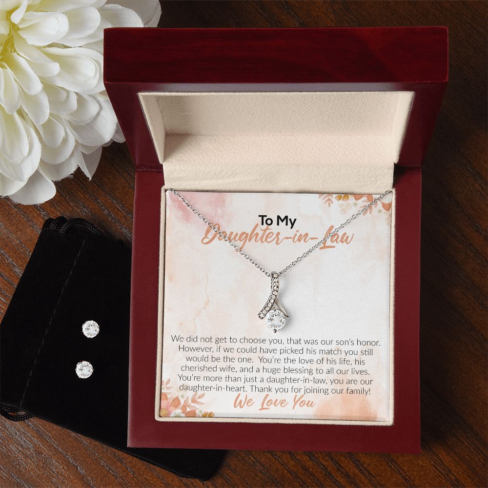 To My Daughter-In-Law | We Love You | Alluring Beauty Necklace and Cubic Zirconia Earring Set