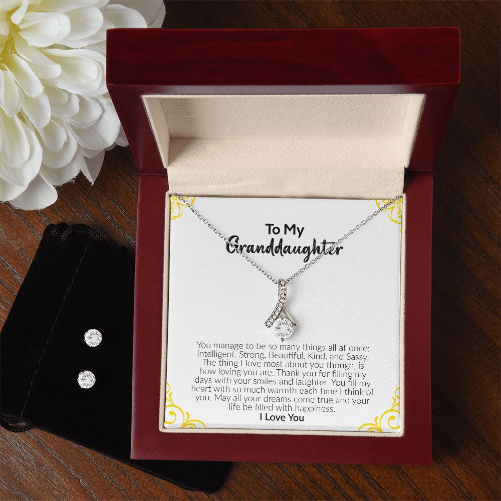 To My Granddaughter | I Love You | Alluring Beauty Necklace and Cubic Zirconia Earring Set