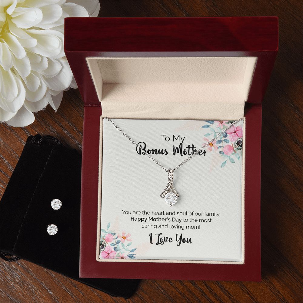 To My Bonus Mother | I Love You | Alluring Beauty Necklace and Cubic Zirconia Earring Set