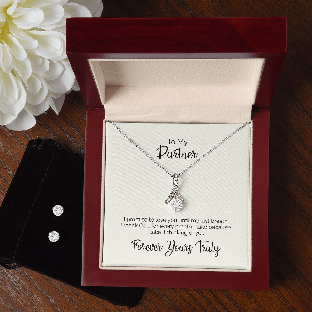 To My Partner | Forever Yours Truly | Alluring Beauty Necklace and Cubic Zirconia Earring Set