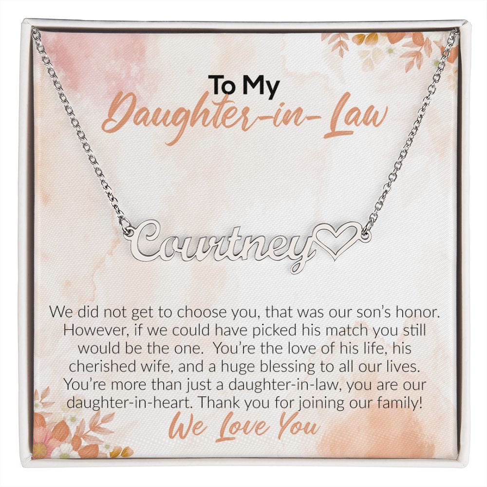 To My Daughter-In-Law | We Love You | Name Necklace + Heart