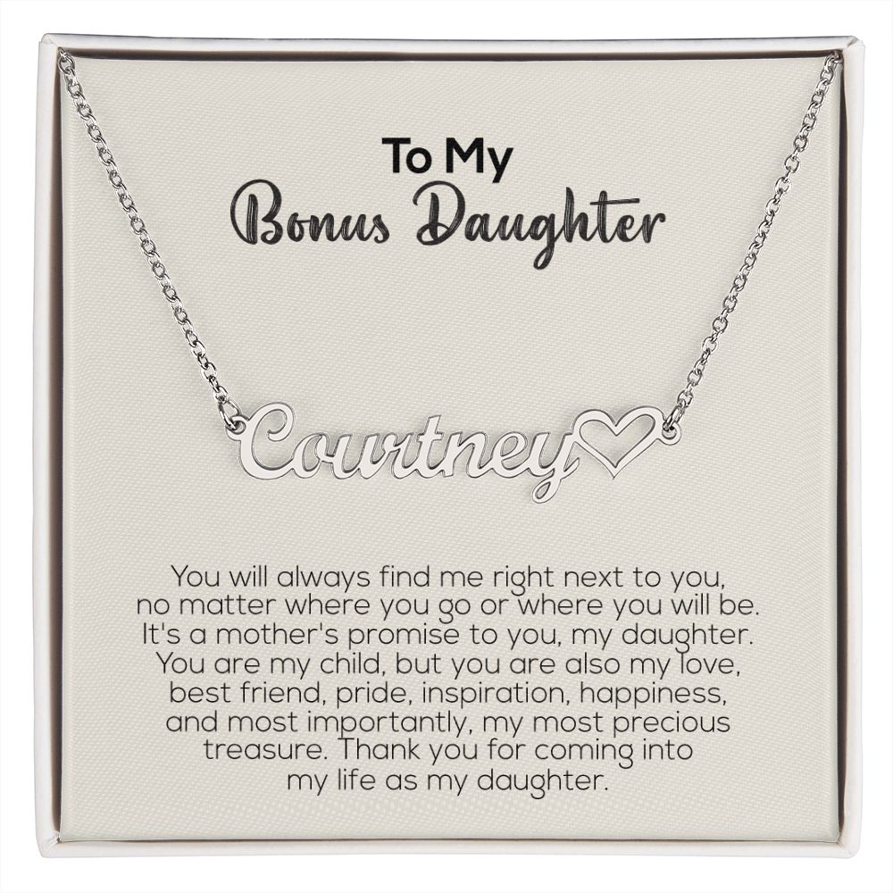 To My Bonus Daughter | A Mother's Promise | Name Necklace + Heart