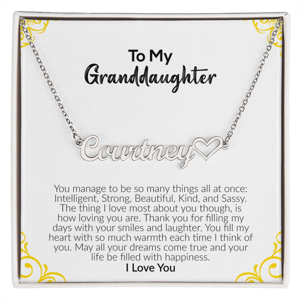 To My Granddaughter | I Love You | Name Necklace + Heart