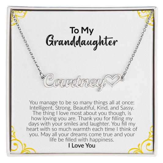 To My Granddaughter | I Love You | Name Necklace + Heart