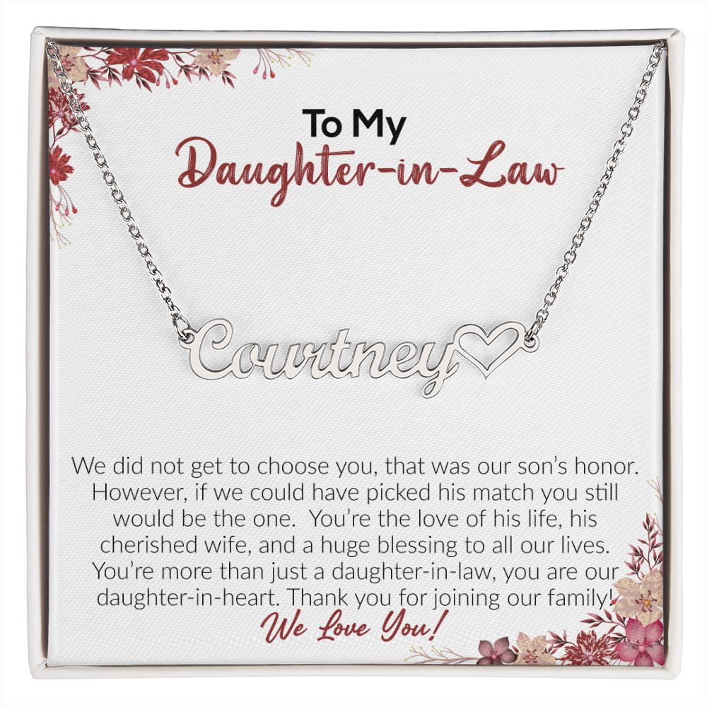 To My Daughter-In-Law | We Love You | Name Necklace + Heart