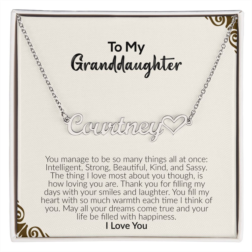 To My Granddaughter | I Love You | Name Necklace + Heart