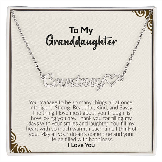 To My Granddaughter | I Love You | Name Necklace + Heart