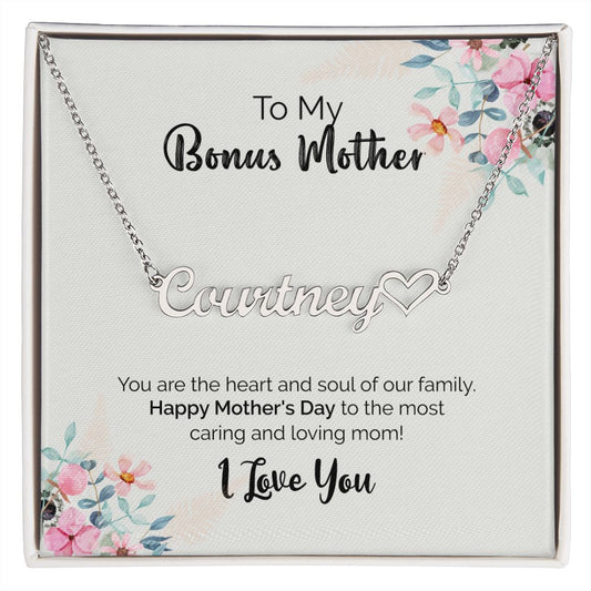 To My Bonus Mother | I Love You | Name Necklace + Heart