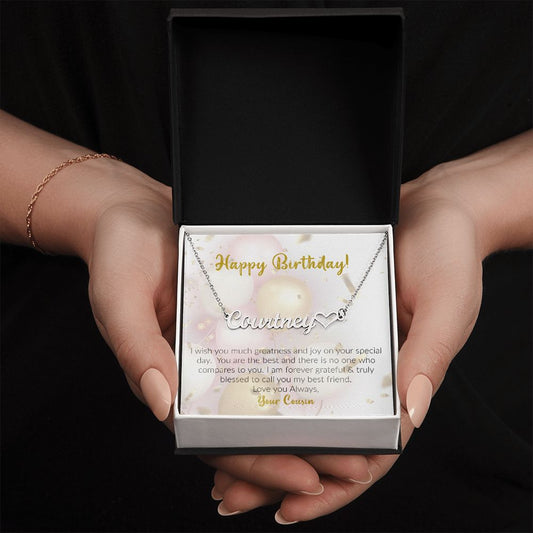 Happy Birthday | Love Your Cousin | Name Necklace + Heart