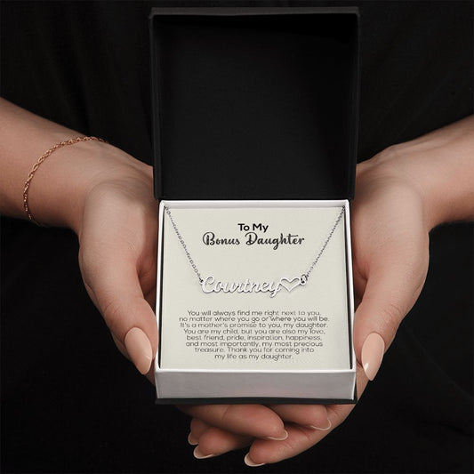 To My Bonus Daughter | A Mother's Promise | Name Necklace + Heart