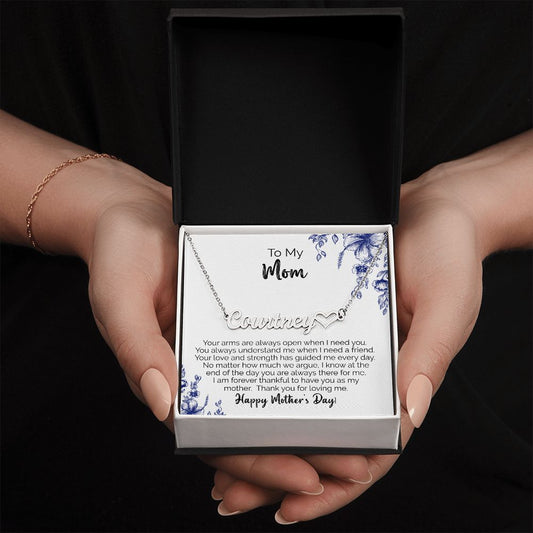 To My Mom | Thank You For Loving Me | Name Necklace + Heart