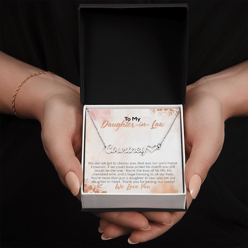 To My Daughter-In-Law | We Love You | Name Necklace + Heart