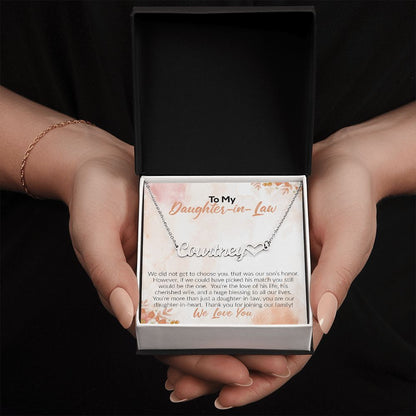 To My Daughter-In-Law | We Love You | Name Necklace + Heart
