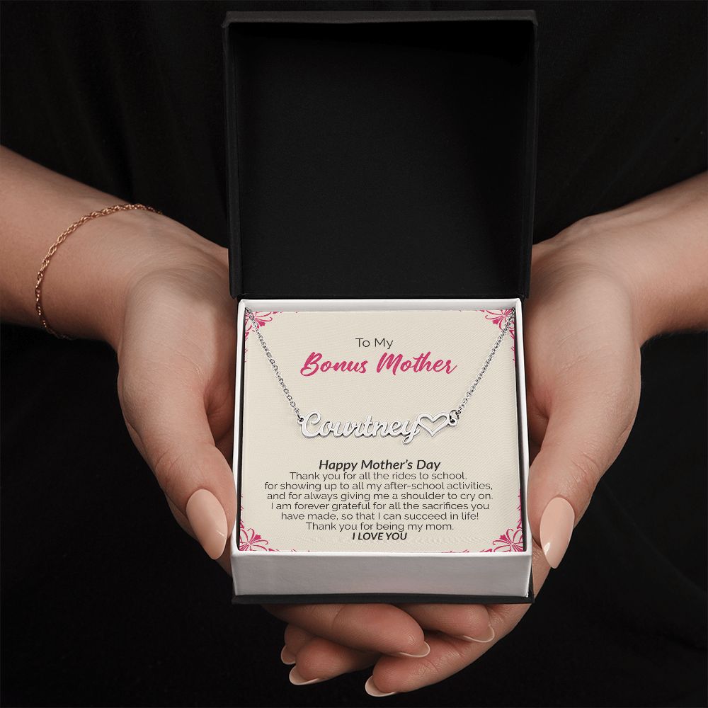 To My Bonus Mother | Happy Mother's Day I Love You | Name Necklace + Heart