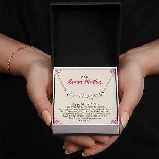 To My Bonus Mother | Happy Mother's Day I Love You | Name Necklace + Heart
