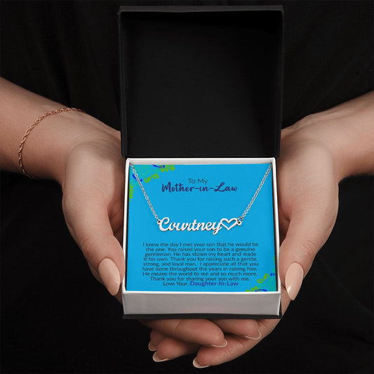 To My Mother-In-Law | Love Your Daughter-In-Law | Name Necklace + Heart