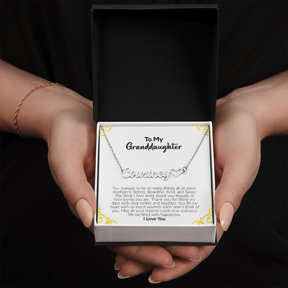 To My Granddaughter | I Love You | Name Necklace + Heart