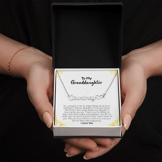 To My Granddaughter | I Love You | Name Necklace + Heart