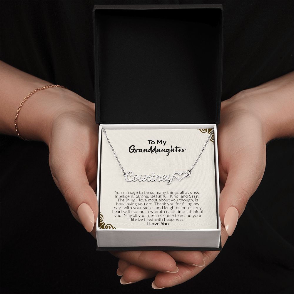 To My Granddaughter | I Love You | Name Necklace + Heart