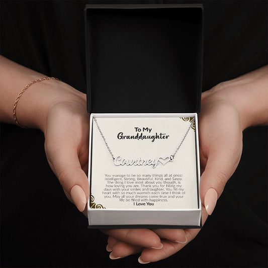 To My Granddaughter | I Love You | Name Necklace + Heart