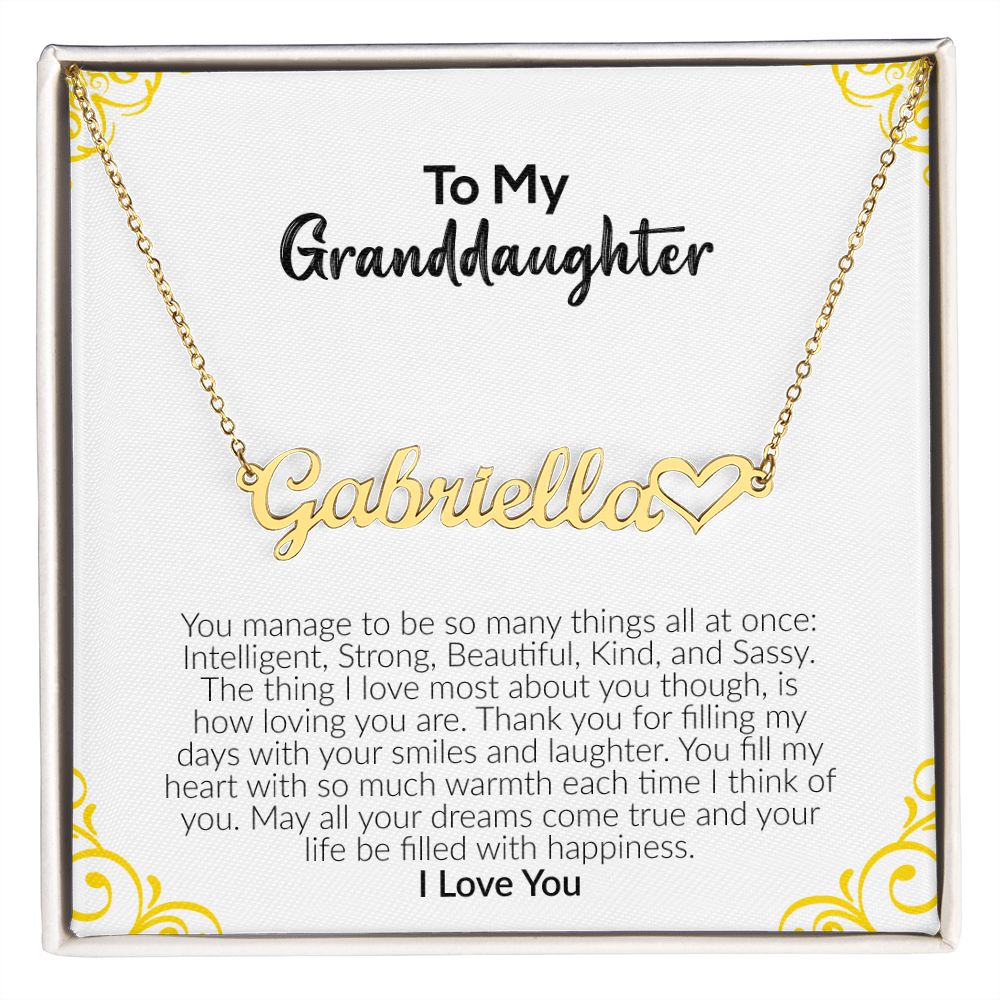 To My Granddaughter | I Love You | Name Necklace + Heart