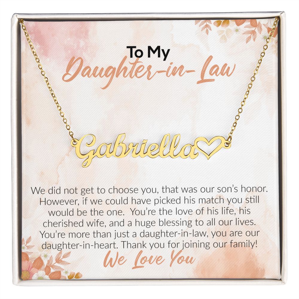 To My Daughter-In-Law | We Love You | Name Necklace + Heart