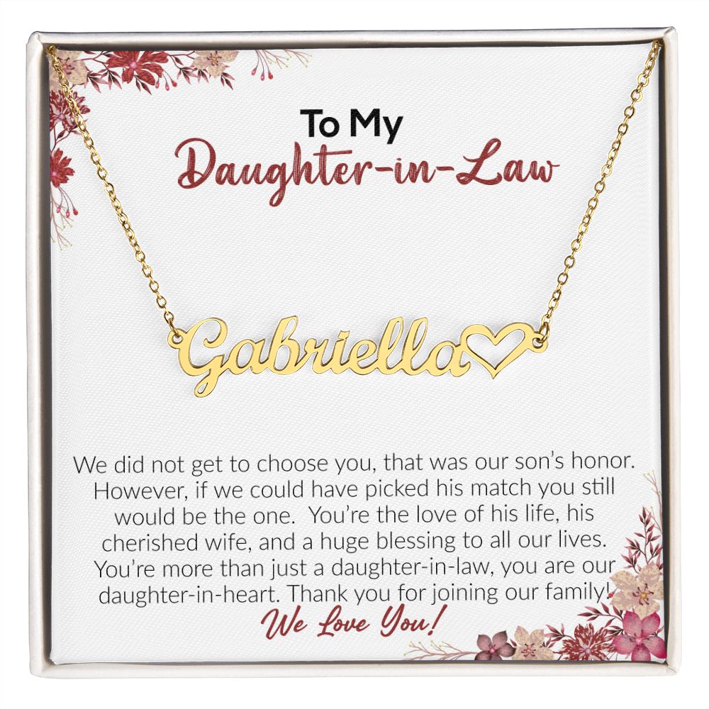 To My Daughter-In-Law | We Love You | Name Necklace + Heart