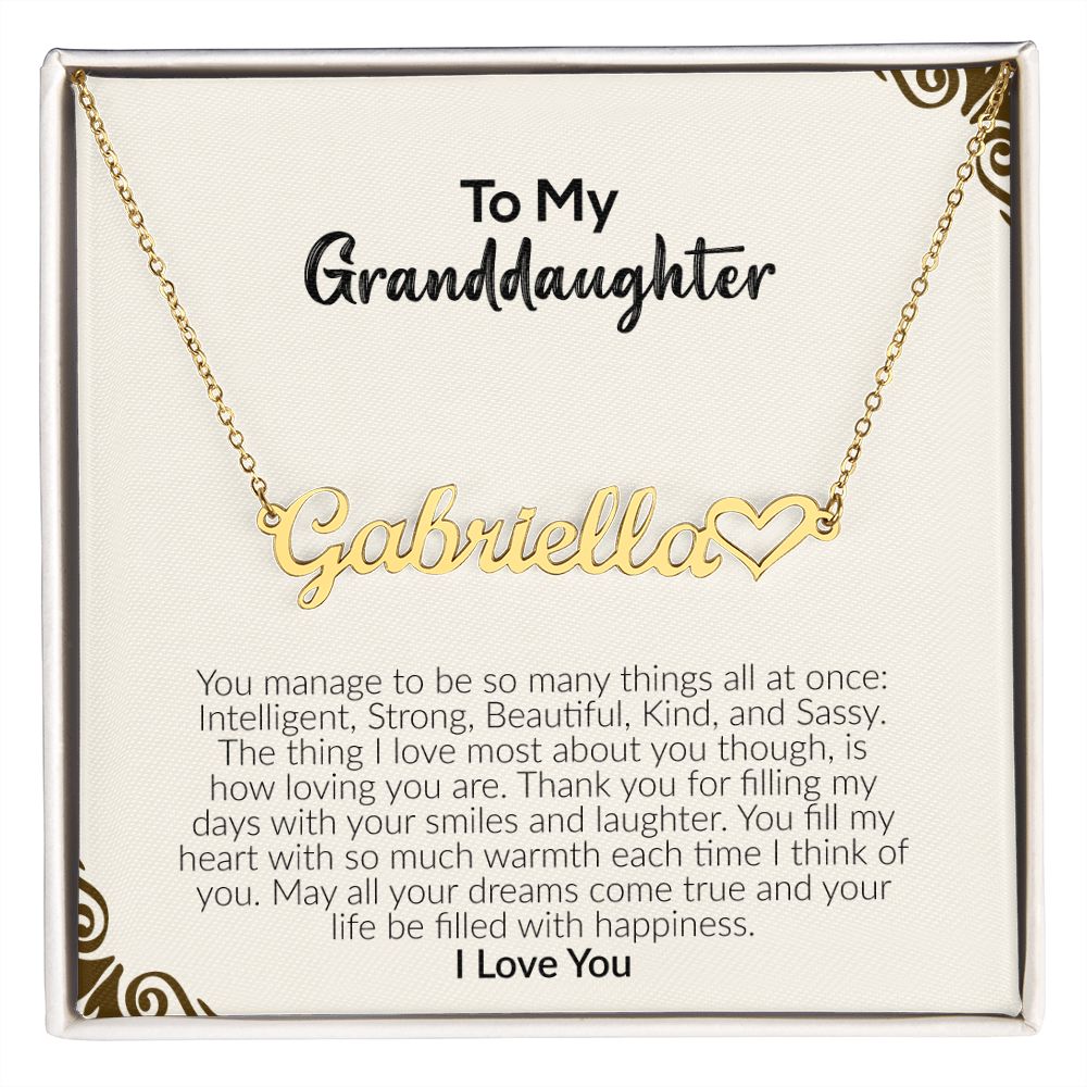 To My Granddaughter | I Love You | Name Necklace + Heart